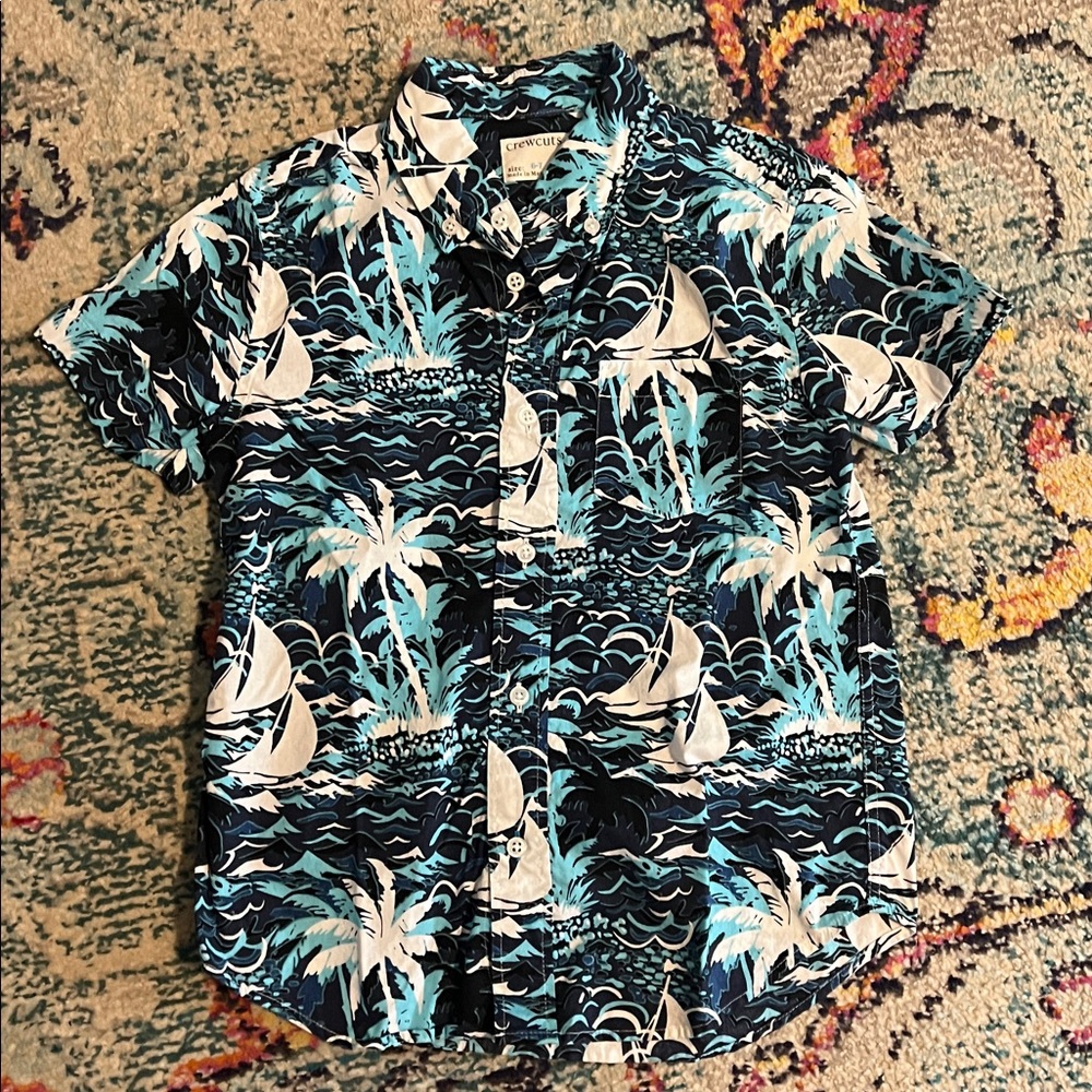 Crewcuts tropical boat print button down